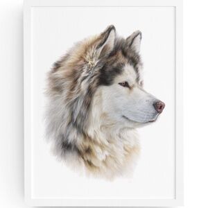 Watercolor Alaskan Malamute Dog Portrait Wall Art Print, Unframed